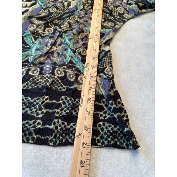 Nic &  & Zoe Abstract Print Long Sleeve V-Neck Top Size M Stretch Knit Y2K - Picture 4 of 7